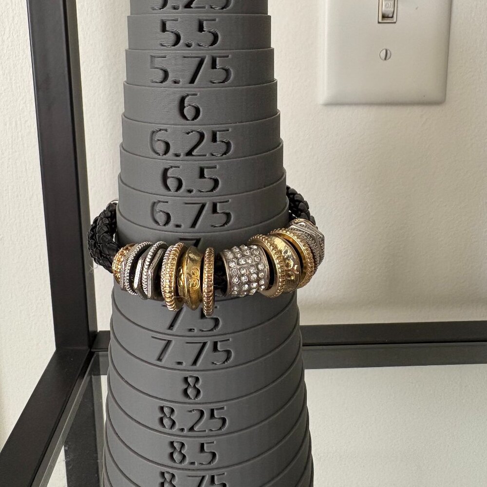 Chico's Mixed Metal Faux Black Leather Bracelet with Magnetic Clasp
